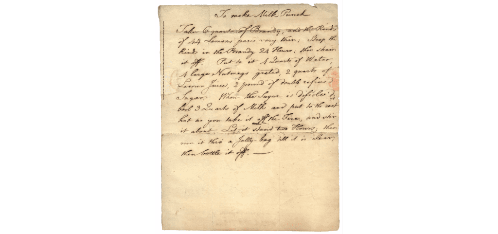 Benjamin Franklin's Milk Punch Recipe