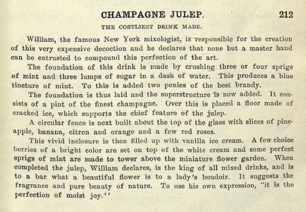 The World's Drinks and How to Mix Them Champagne Julep Recipe 1908